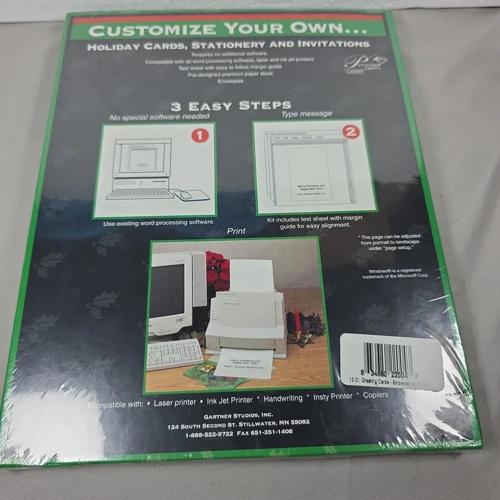 Create Your Own Holiday Greeting Cards Christmas Ink Jet Gartner 12 Cards
